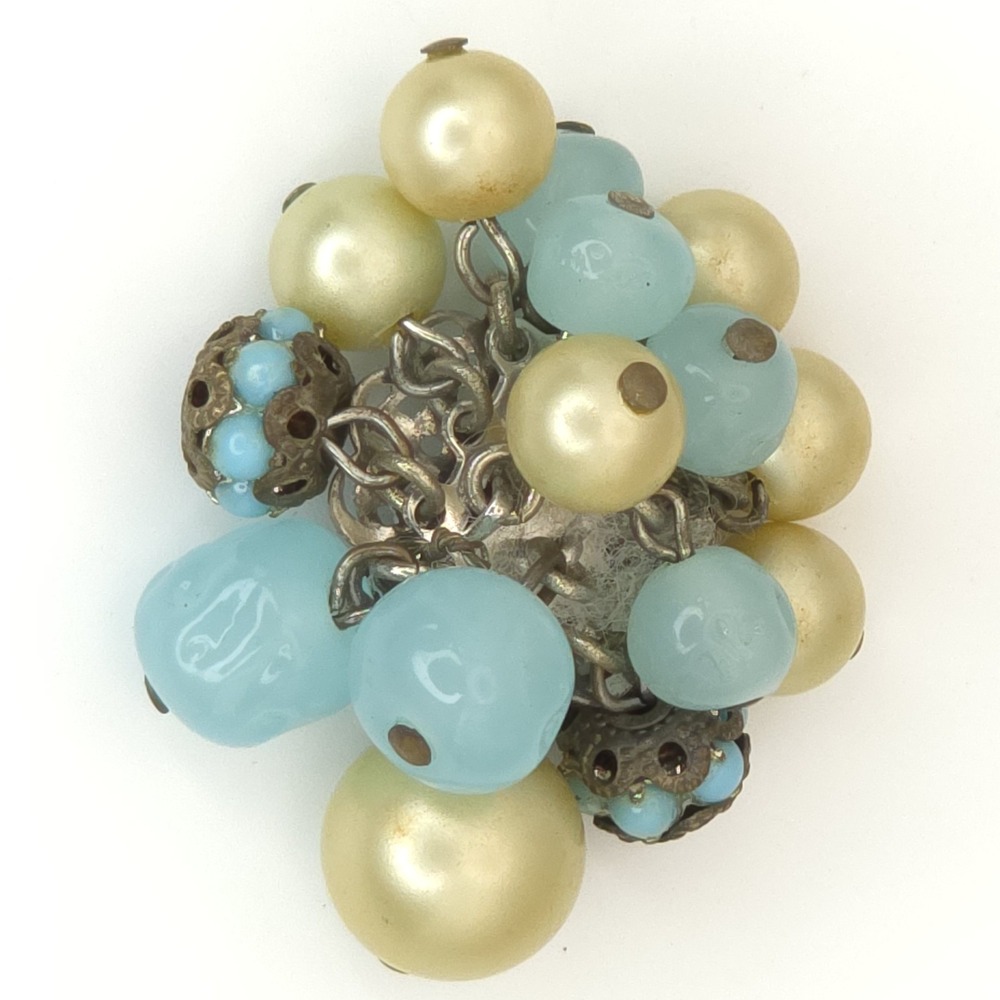 VTG DeMario NY Clip On Cha Cha Earrings Blue Glass Beads Filigree Silver Tone - Picture 6 of 13